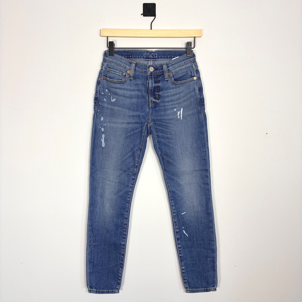 Etica Lily‎ Ankle Mid Rise Skinny Jeans Women Size 24 Surf N Turf Paint Splatter